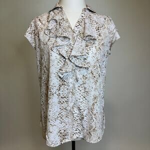 Calvin Klein Snake Print Ruffle Short Sleeve Button Up Blouse Womens Size Small